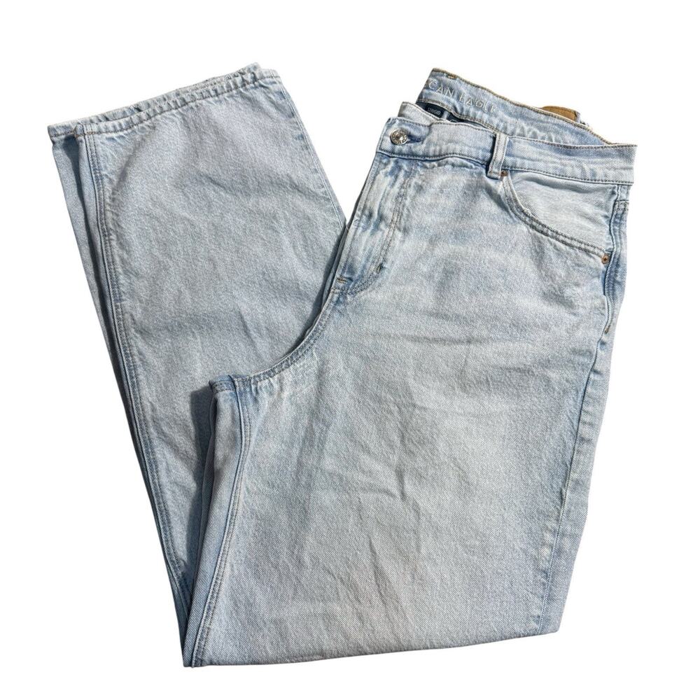 American Eagle Jeans Size 16 Highest Rise Baggy Straight Light Wash Denim - Picture 4 of 6